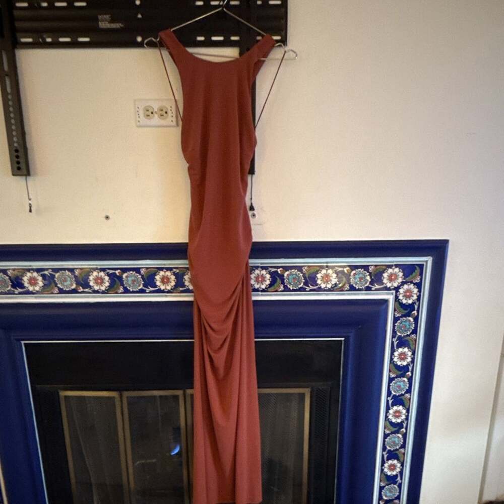 ZARA Maxi Dress XS Brown Solid Strappy Cross Back Lined Knit Polyester
